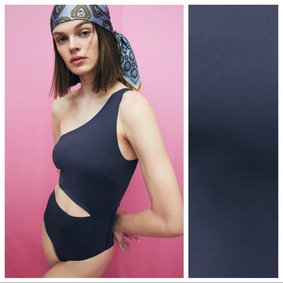 NWT. Zara Gray Cut-out Laser Cut Swimsuit. Size S. - Picture 3 of 12